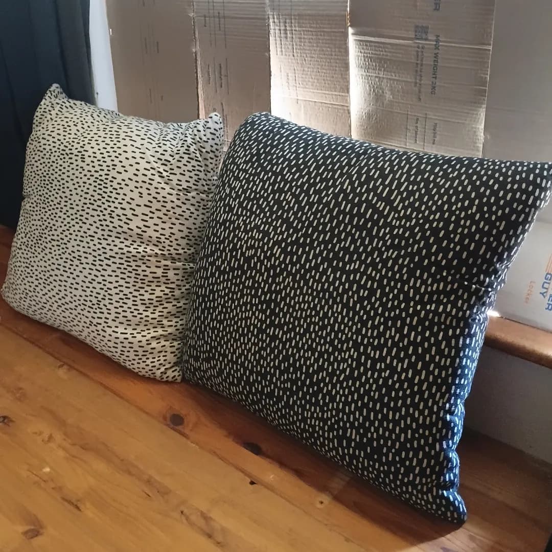Modern Black & White Speckled Dash Scatter Cushions - Pair
