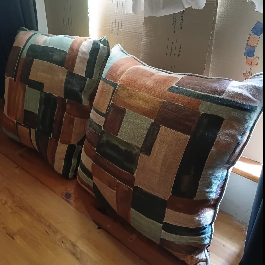 Earthy Abstract Patchwork Scatter Cushions - Pair