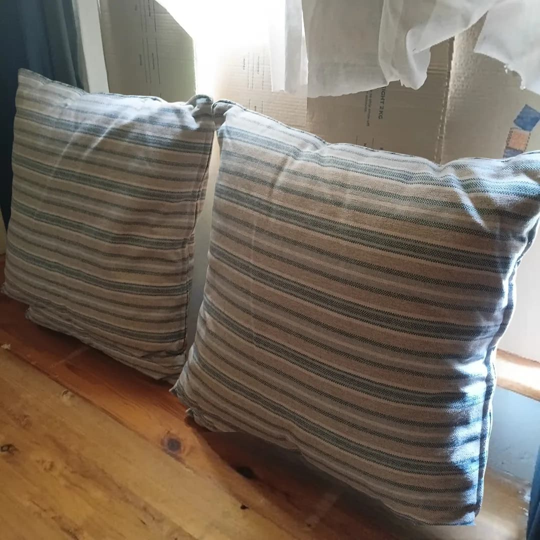 Classic Blue & Neutral Striped Scatter Cushions - Pair