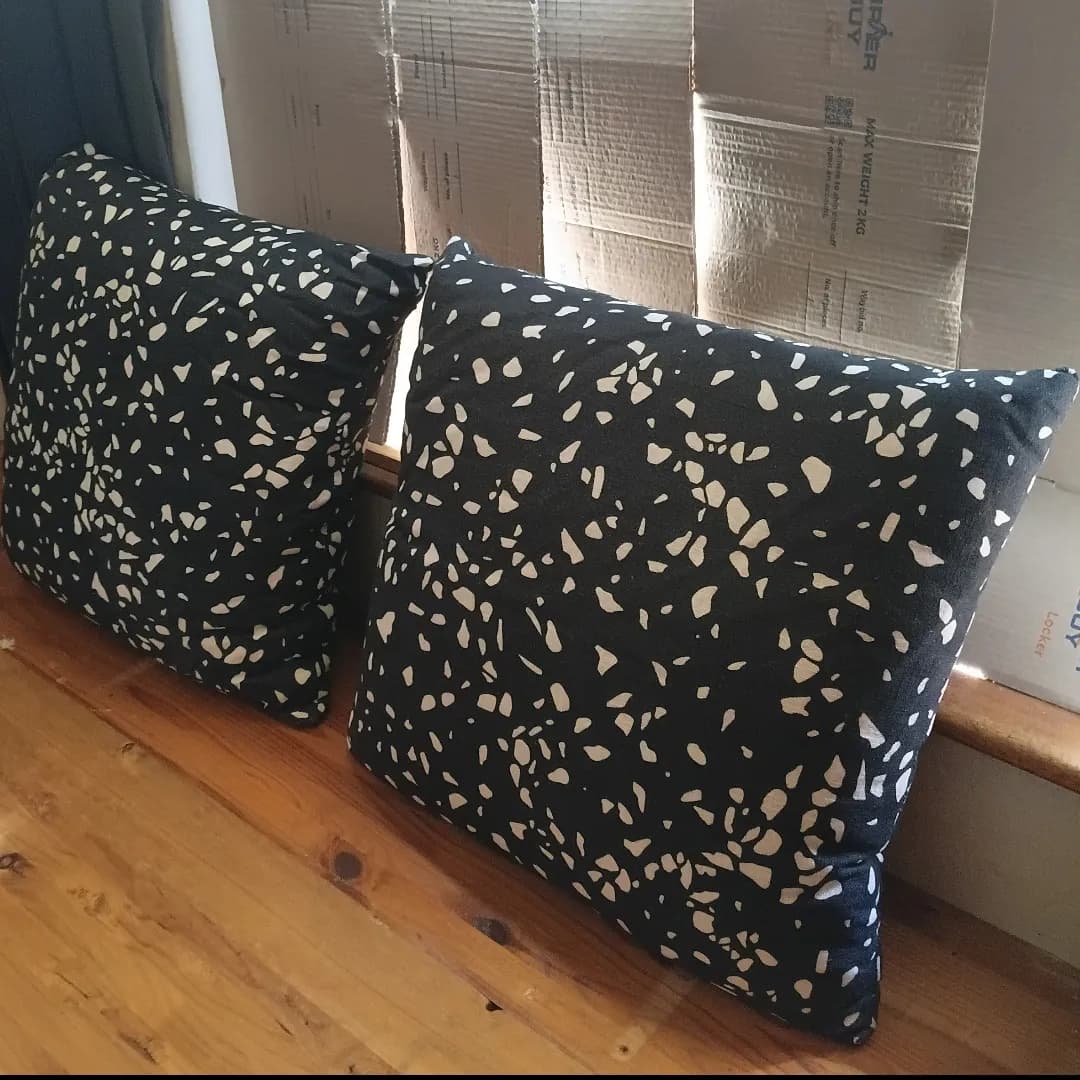 Modern Black & White Terrazzo Speckled Scatter Cushions - Pair